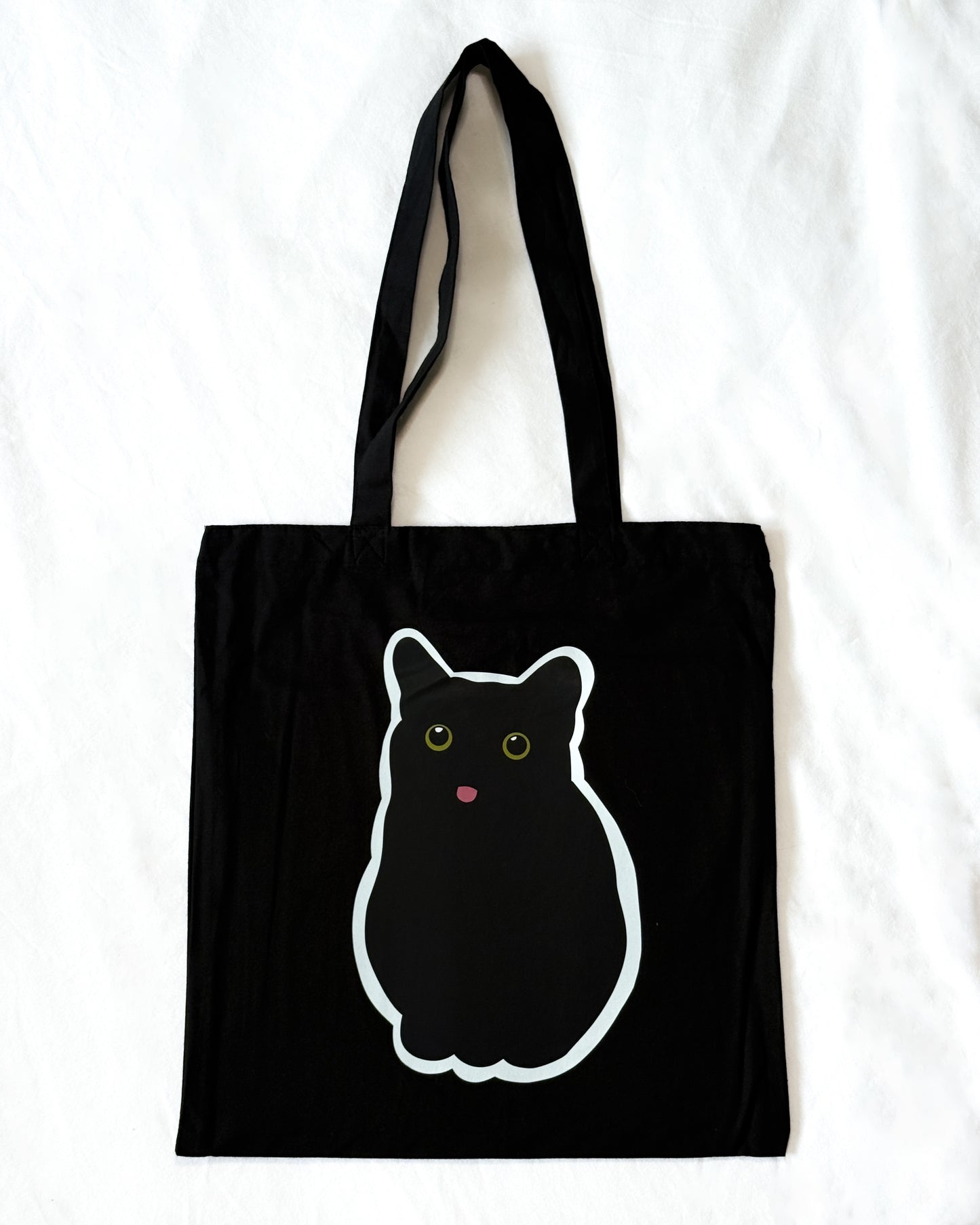 BLACK CAT MEME BLEP TONGUE TOTE BAG