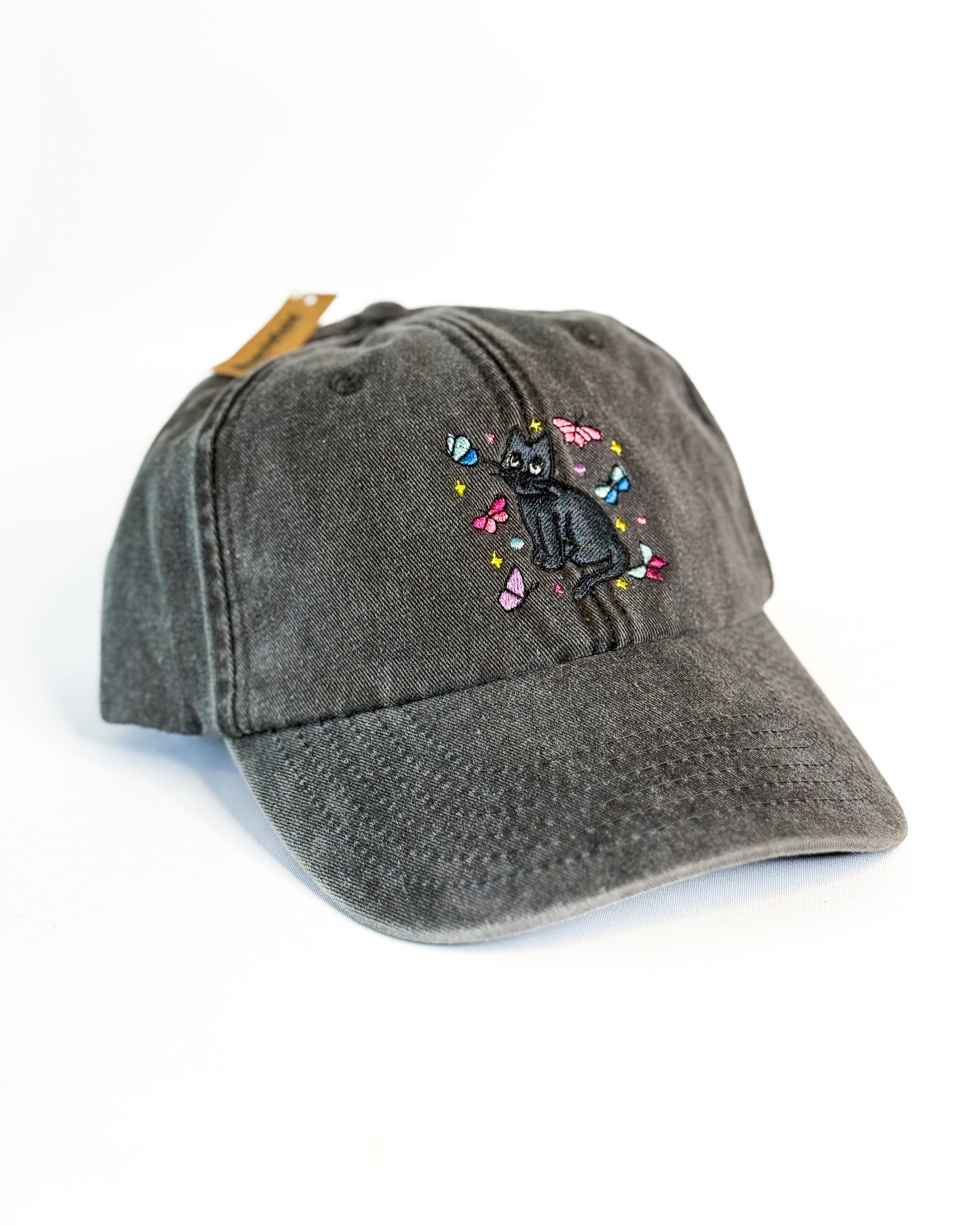 BLACK CAT BUTTERFLY EMBROIDERED VINTAGE DAD CAP