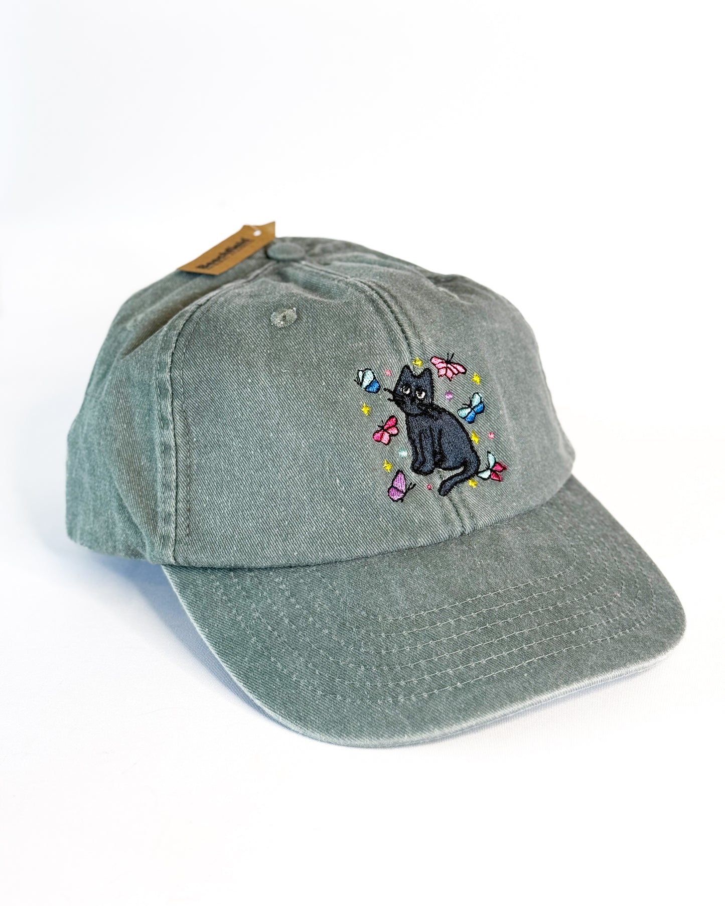 BLACK CAT BUTTERFLY EMBROIDERED VINTAGE DAD CAP
