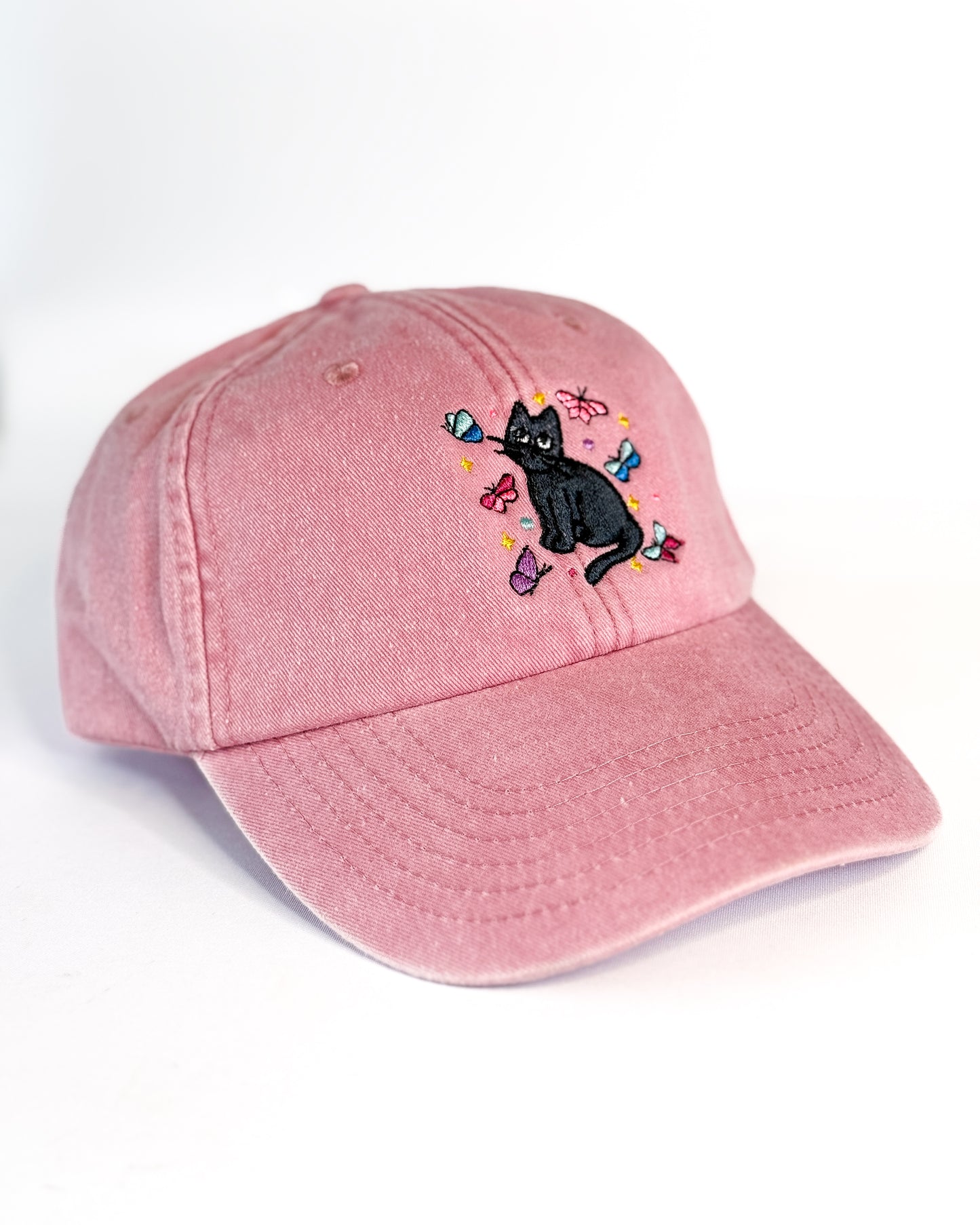 BLACK CAT BUTTERFLY EMBROIDERED VINTAGE DAD CAP