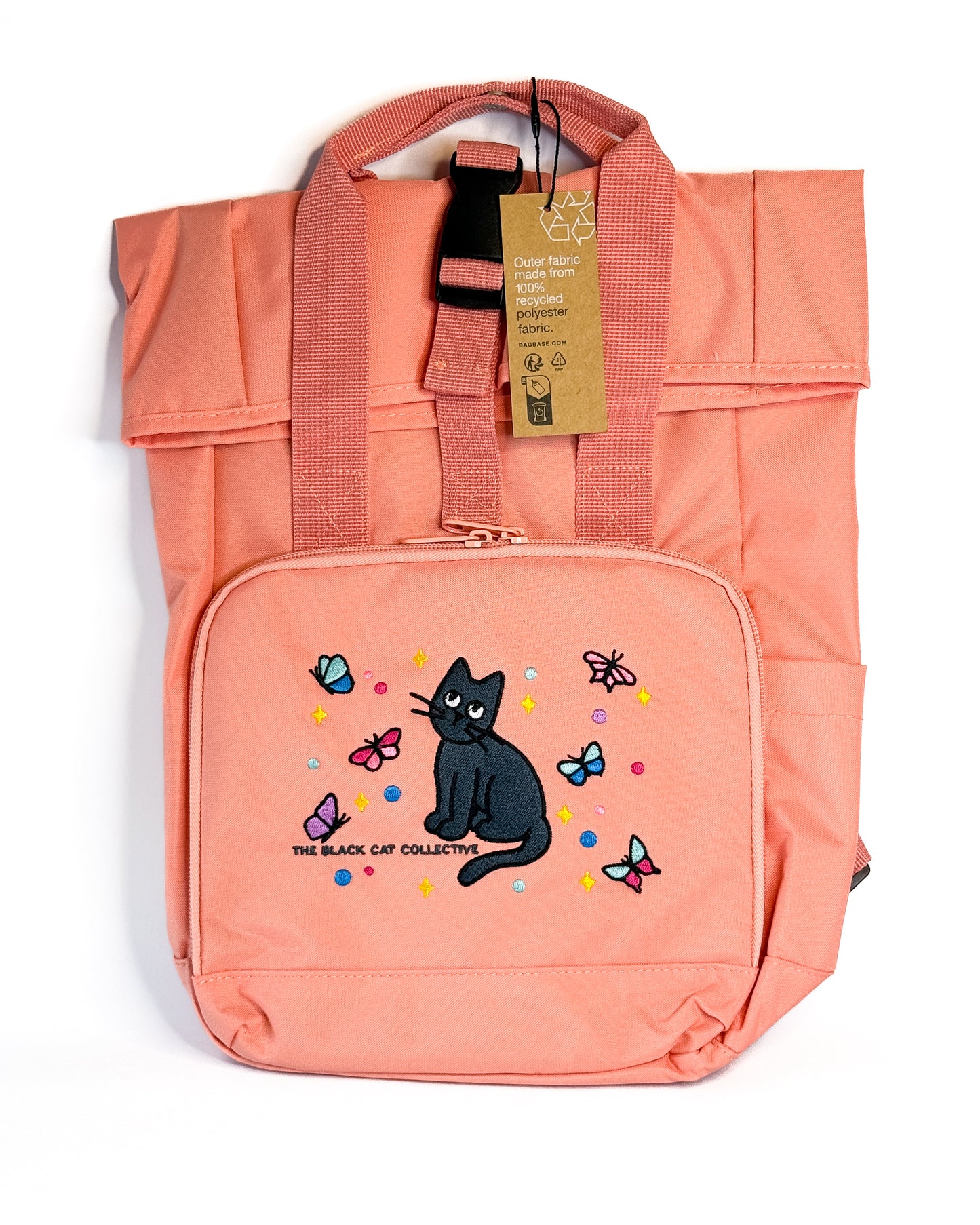 BLACK CAT BUTTERFLY EMBROIDERED MINI BACKPACK