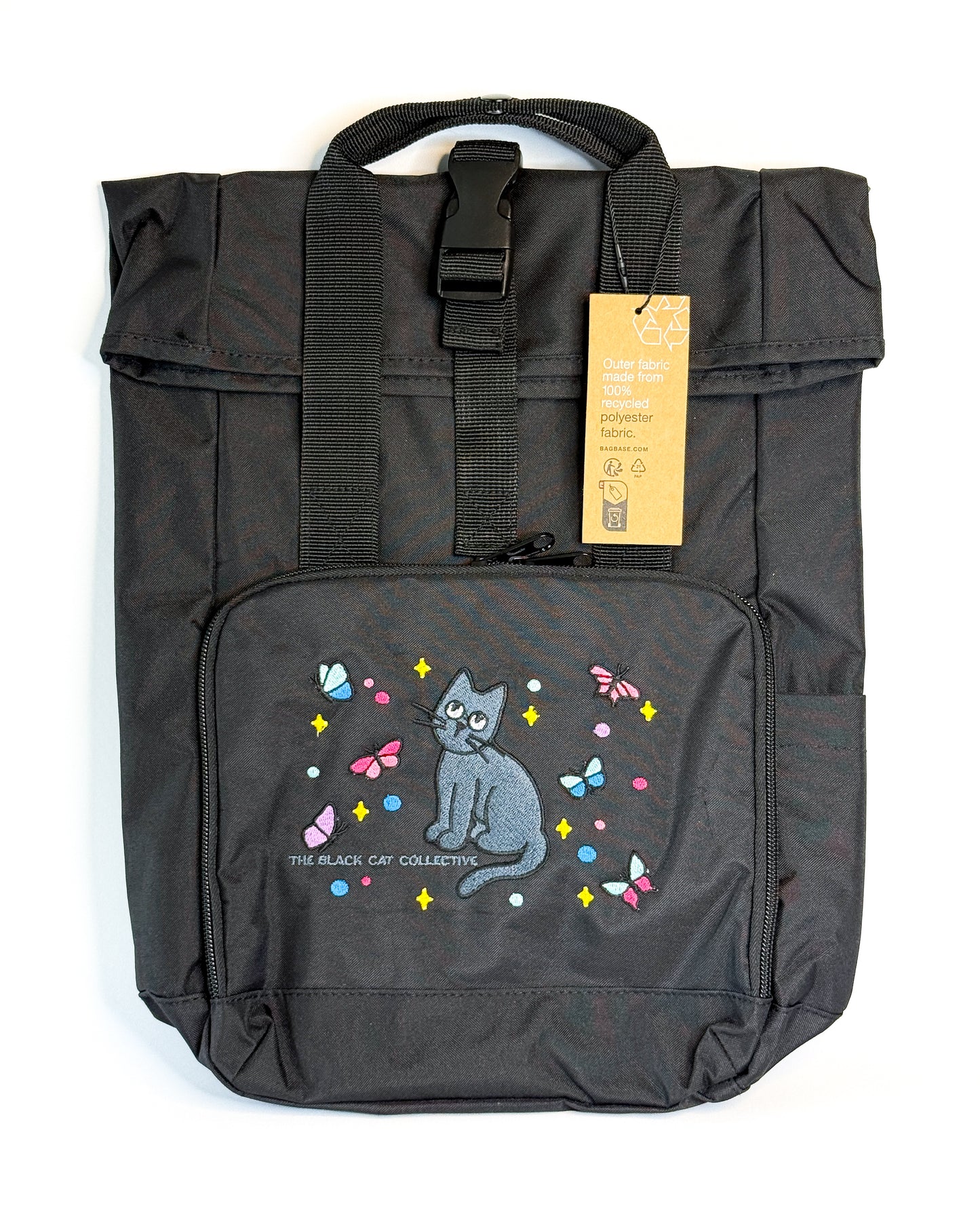 BLACK CAT BUTTERFLY EMBROIDERED MINI BACKPACK