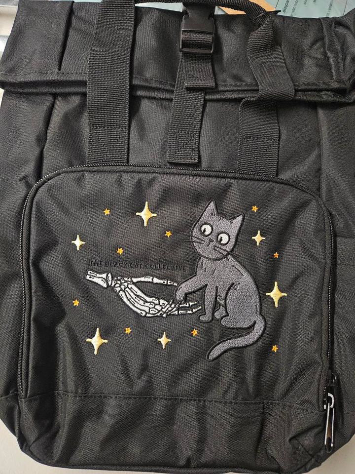 BLACK CAT AND SKELETON EMBROIDERED MINI BACKPACK *LIMITED EDITION*