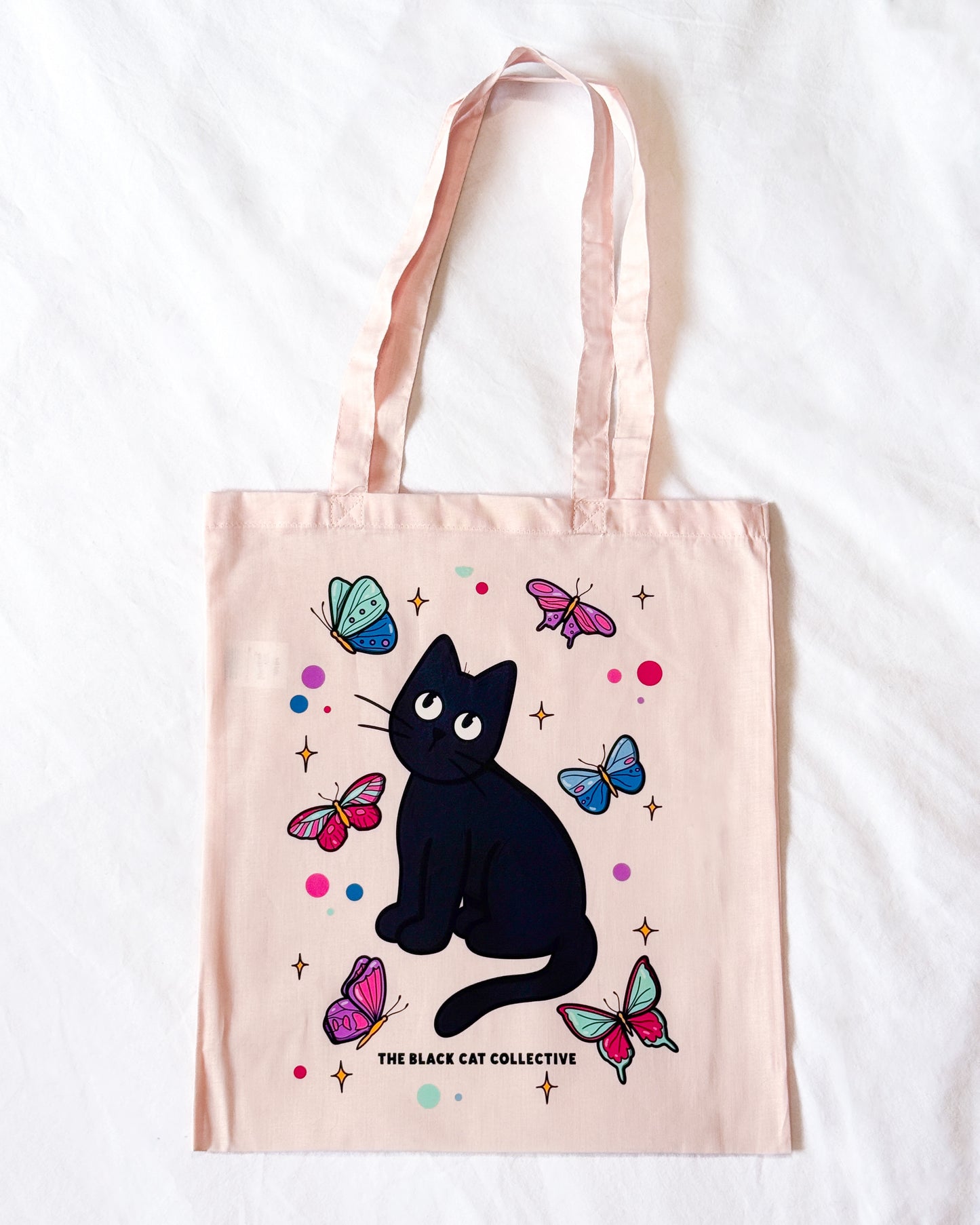 BUTTERFLY BLACK CAT TOTE BAG