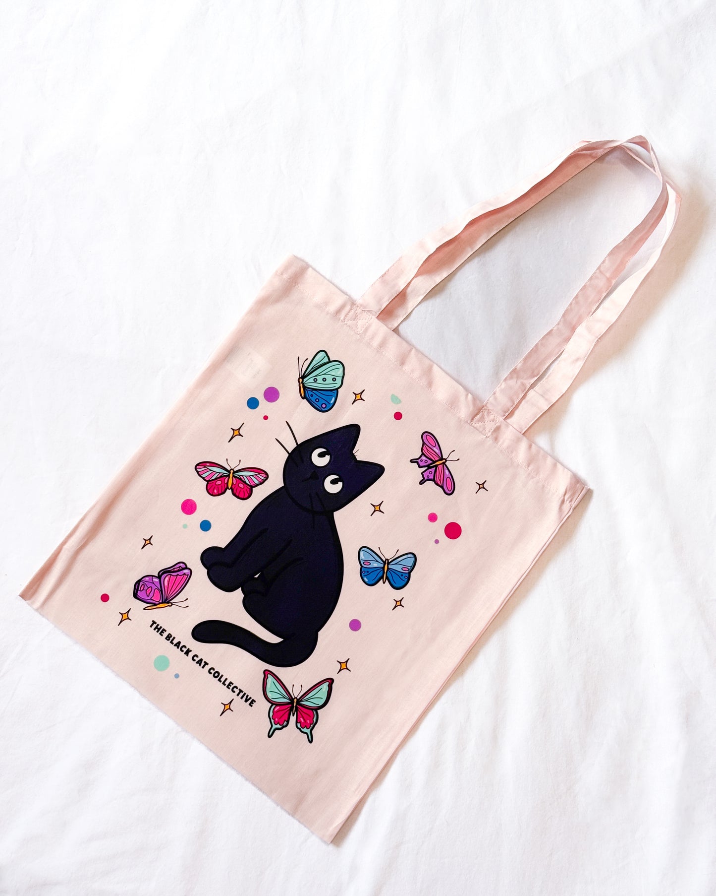 BUTTERFLY BLACK CAT TOTE BAG