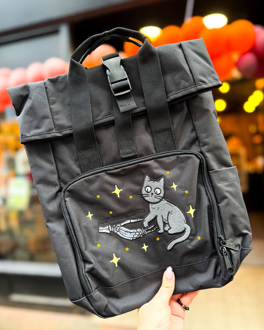 BLACK CAT AND SKELETON EMBROIDERED MINI BACKPACK *LIMITED EDITION*