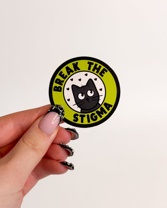 BREAK THE STIGMA BLACK CAT GLOSSY VINYL STICKER