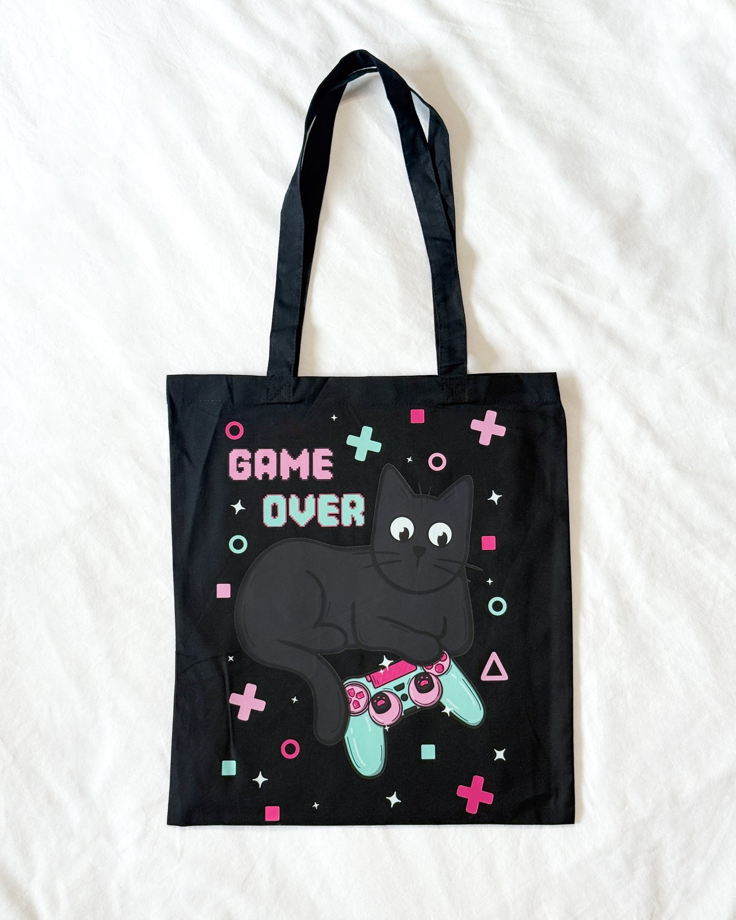 GAME OVER BLACK CAT TOTE BAG