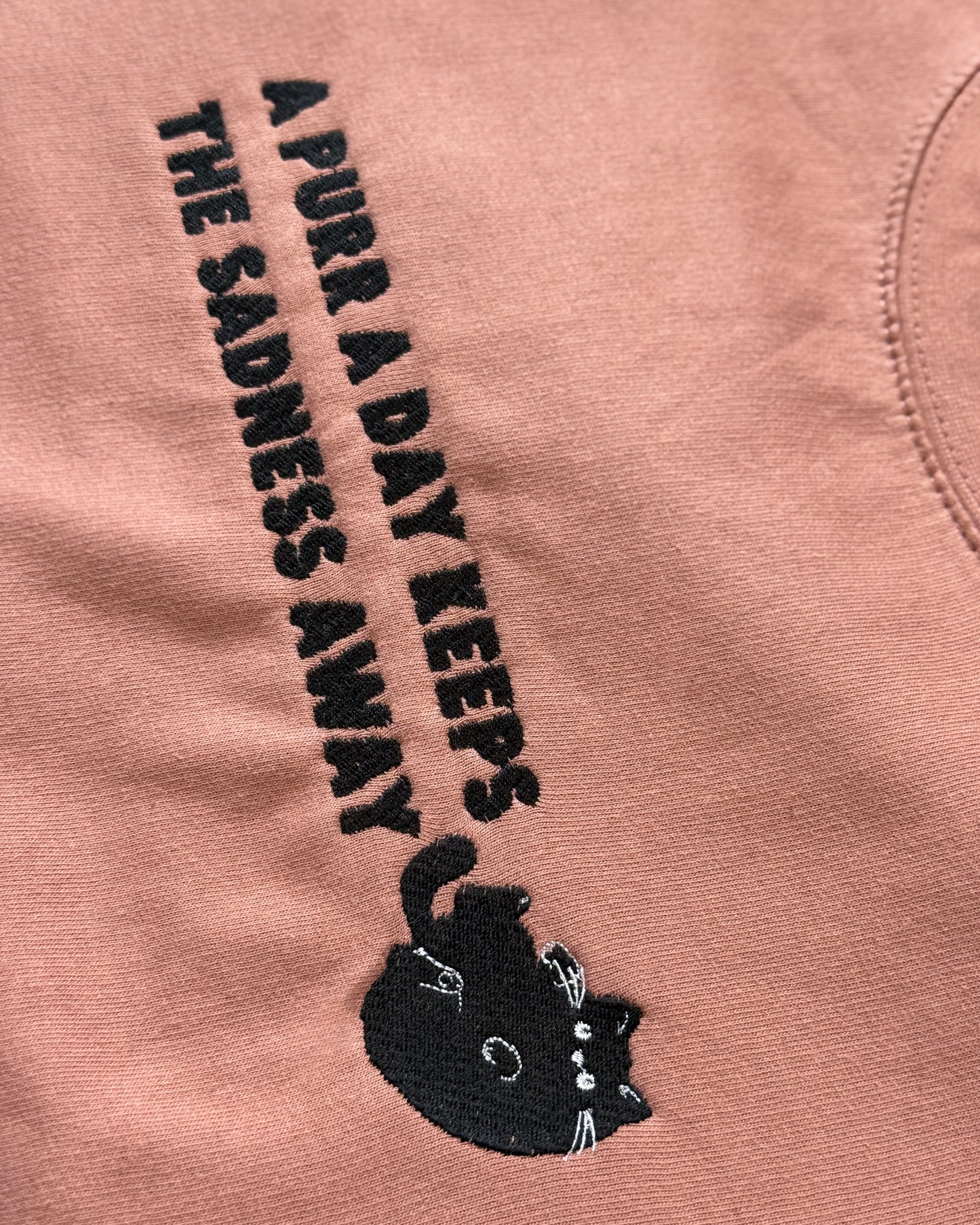 A PURR A DAY KEEPS THE SADNESS AWAY BLACK CAT EMBROIDERED SWEATSHIRT