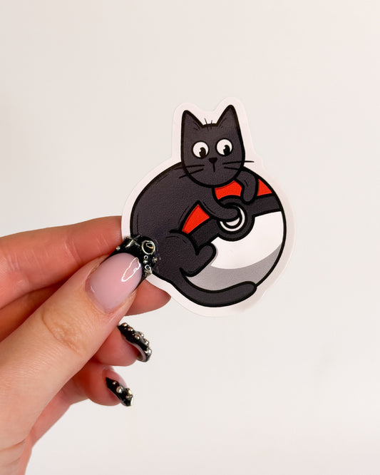 BLACK CAT POKEBALL GLOSSY VINYL STICKER