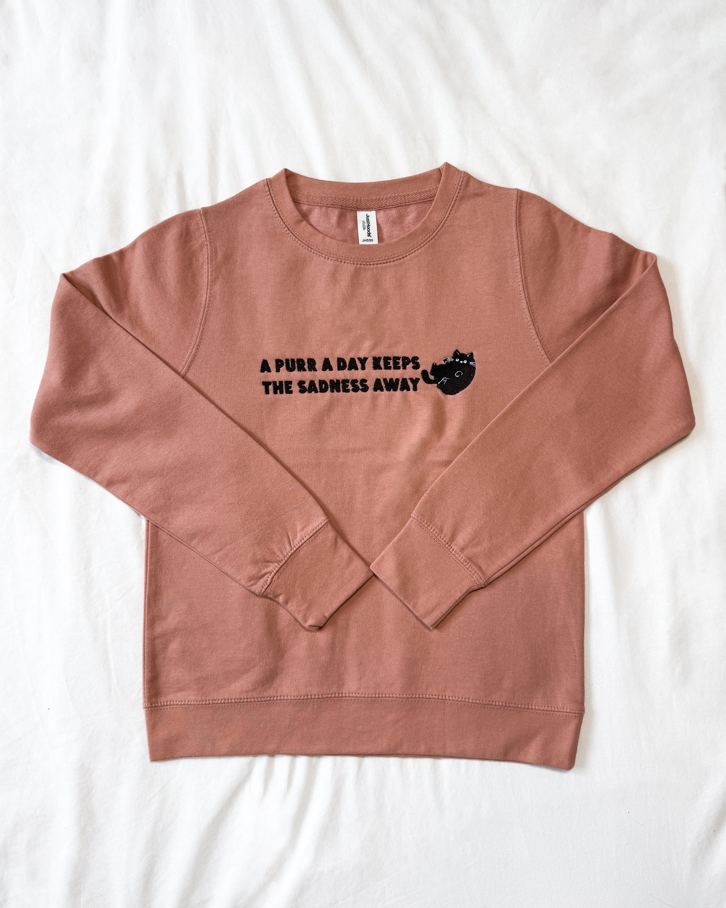 A PURR A DAY KEEPS THE SADNESS AWAY BLACK CAT EMBROIDERED SWEATSHIRT