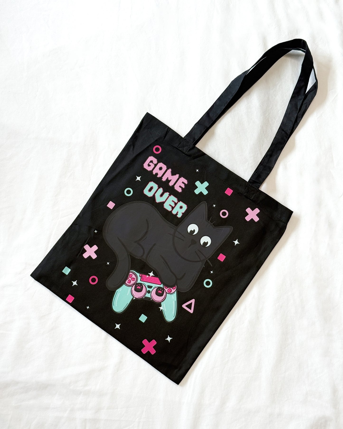 GAME OVER BLACK CAT TOTE BAG