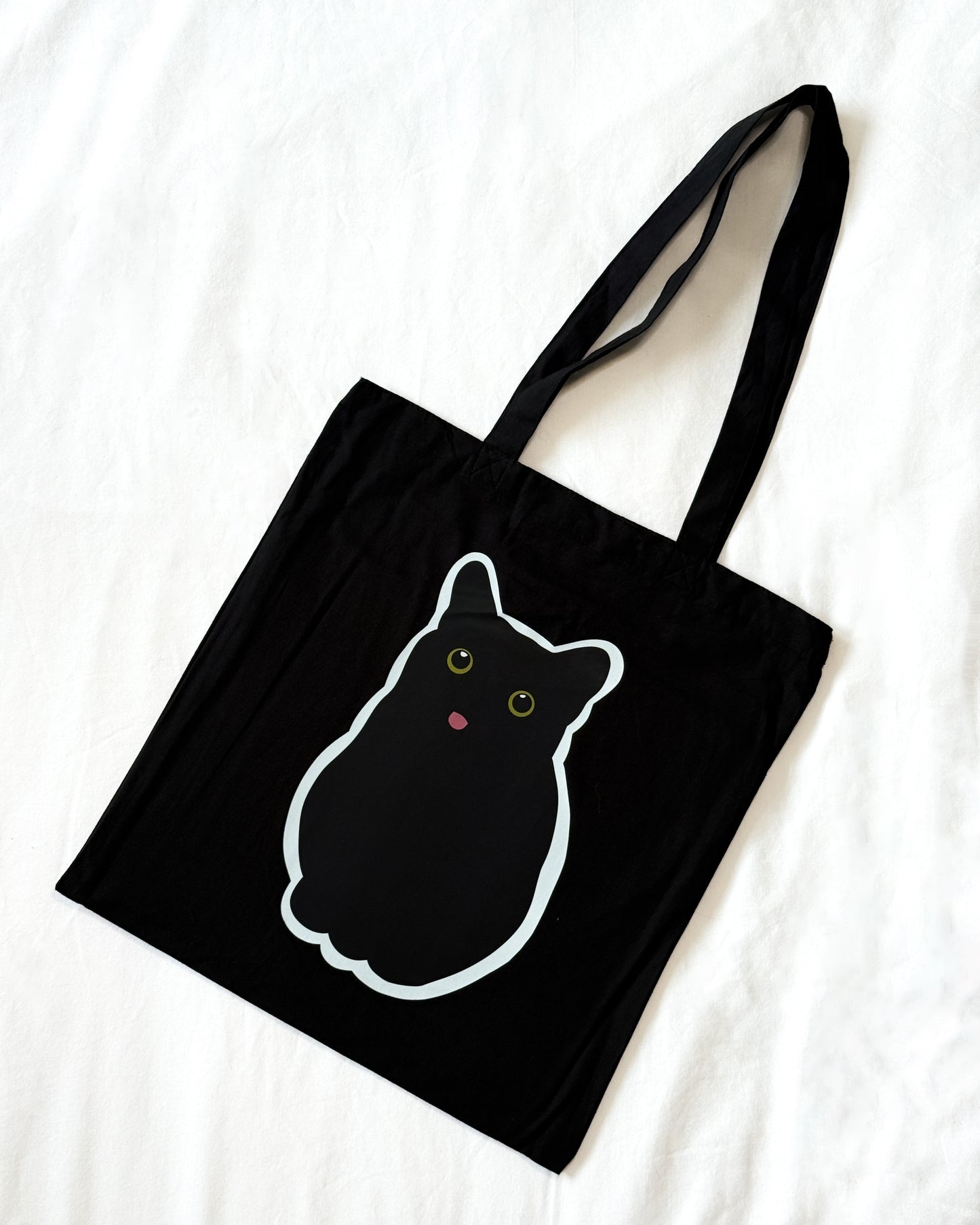 BLACK CAT MEME BLEP TONGUE TOTE BAG