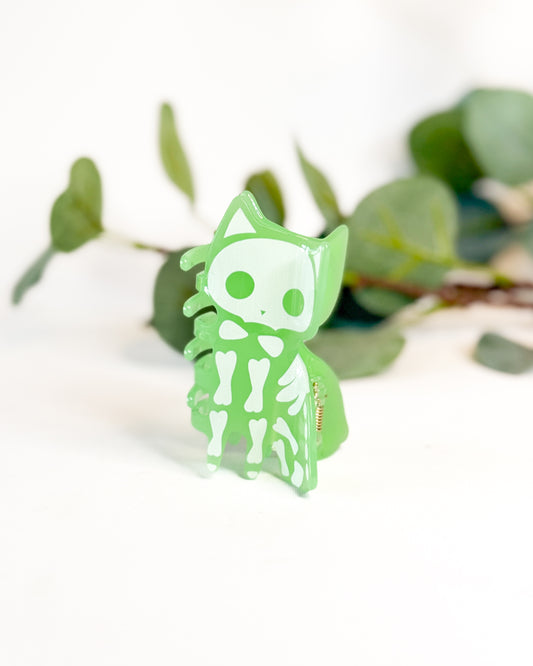 GREEN CAT GLOW IN THE DARK HALLOWEEN HAIR CLIP
