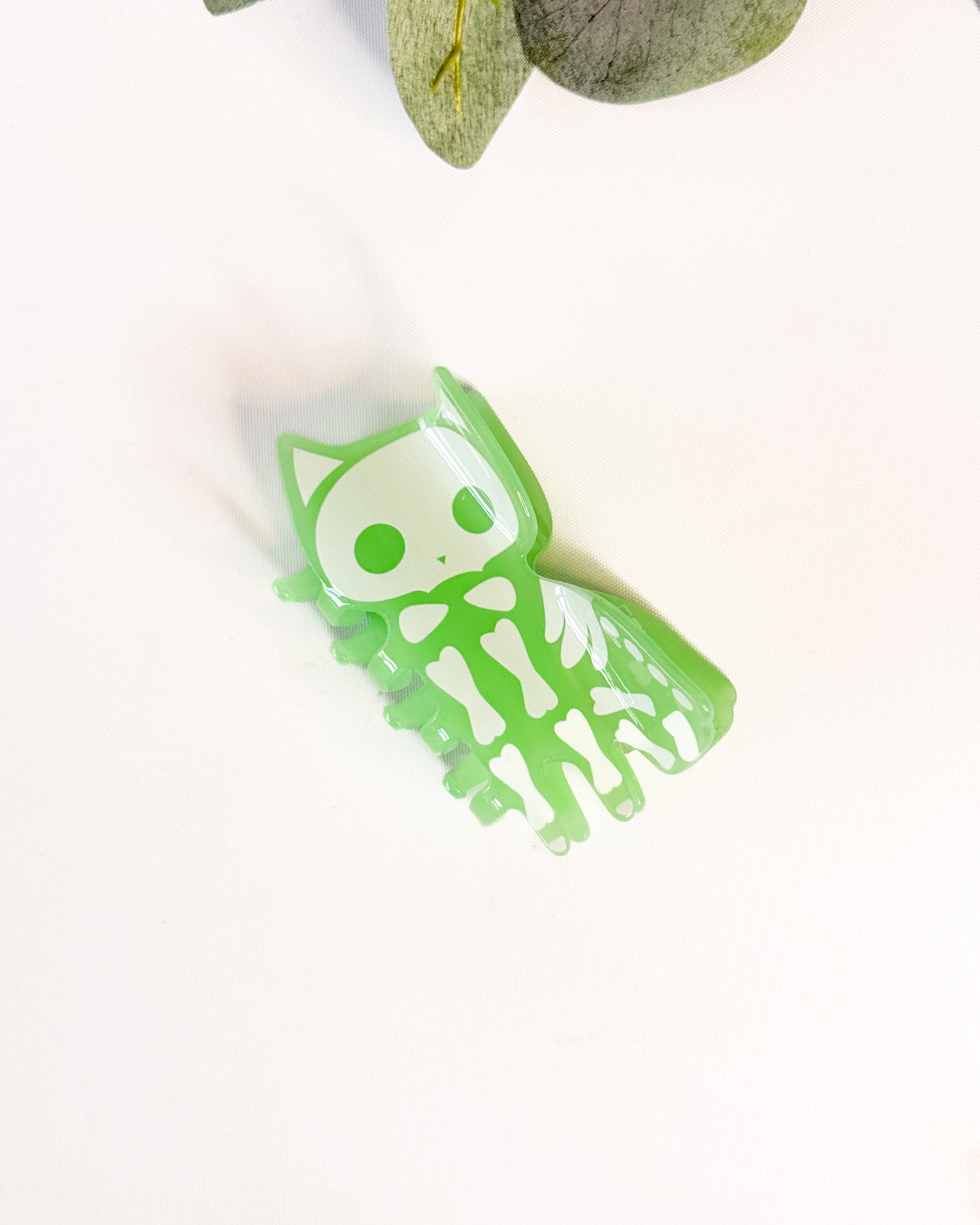 GREEN CAT GLOW IN THE DARK HALLOWEEN HAIR CLIP