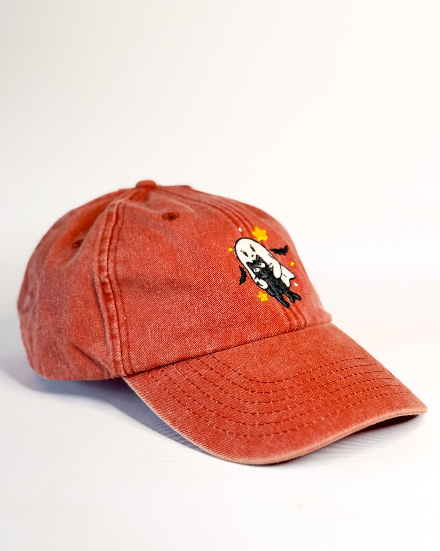BLACK CAT AND GHOST HALLOWEEN EMBROIDERED CAP