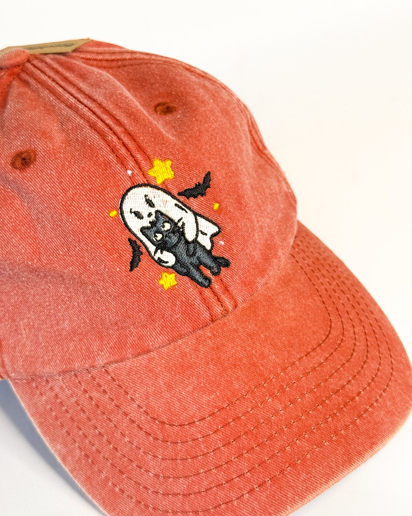 BLACK CAT AND GHOST HALLOWEEN EMBROIDERED CAP