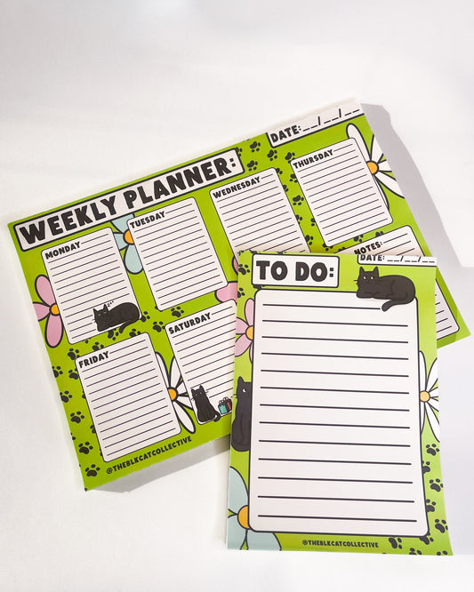 BLACK CAT A4 WEEKLY DESK PLANNER & A5 NOTEPAD BUNDLE