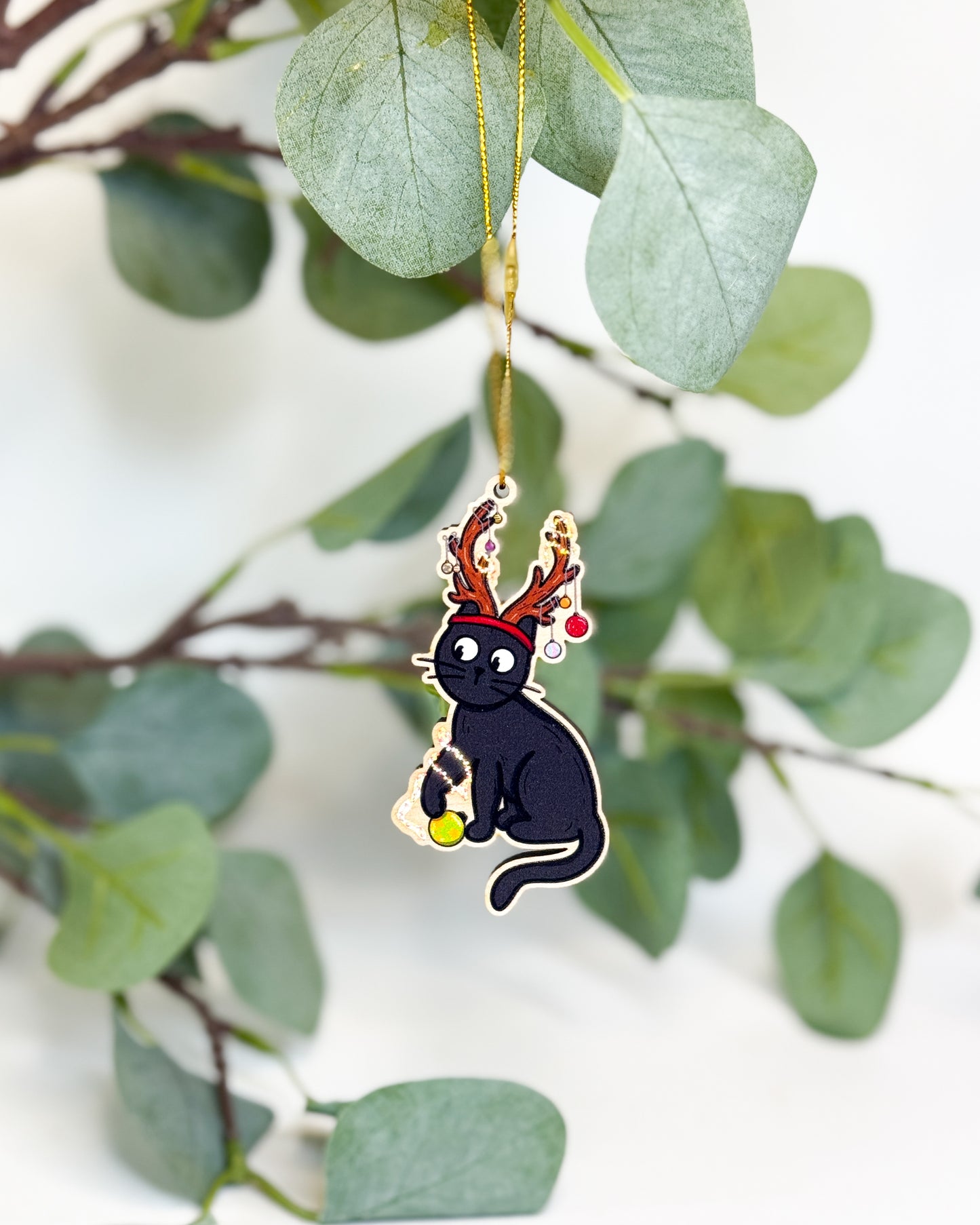 BLACK CAT REINDEER & BLACK CAT CHRISTMAS HAT CHRISTMAS TREE DECORATION BUNDLE