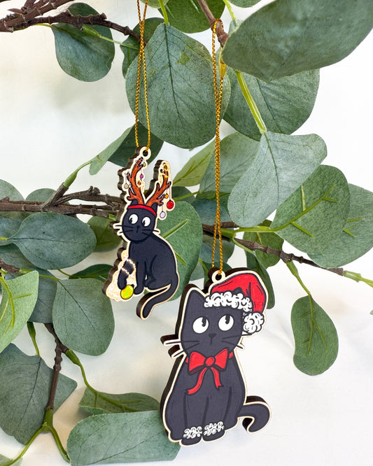 BLACK CAT REINDEER & BLACK CAT CHRISTMAS HAT CHRISTMAS TREE DECORATION BUNDLE