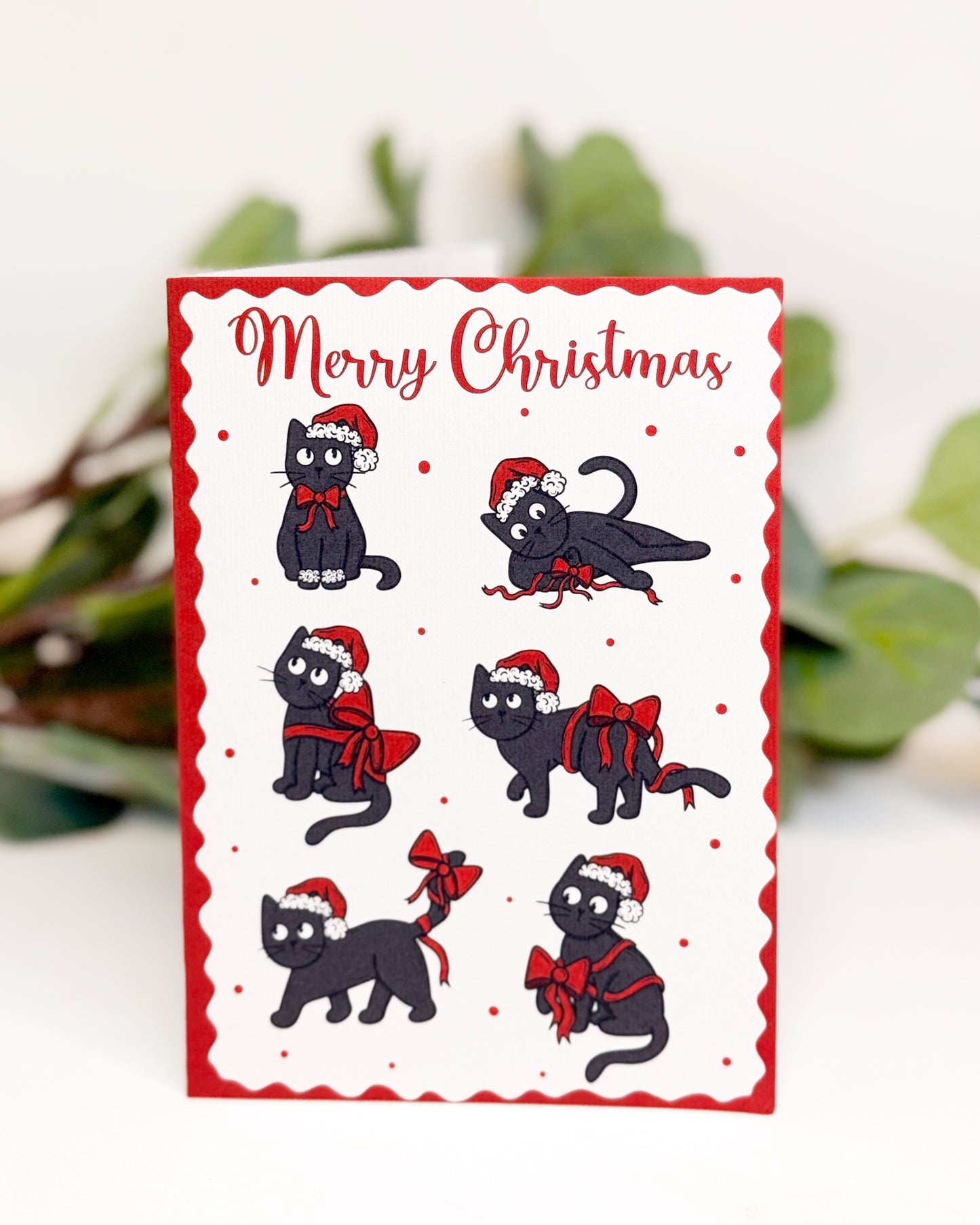 CHRISTMAS HATS BLACK CAT CHRISTMAS GREETINGS CARD