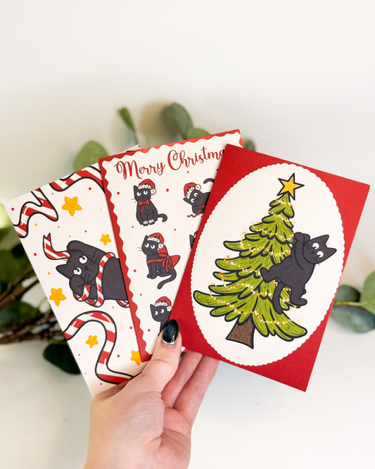 BLACK CAT CHRISTMAS 3 X A6 CHRISTMAS CARD BUNDLE