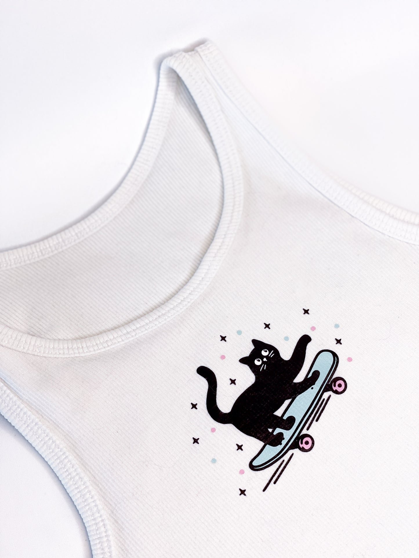 SKATEBOARD CAT RIBBED TANK TOP