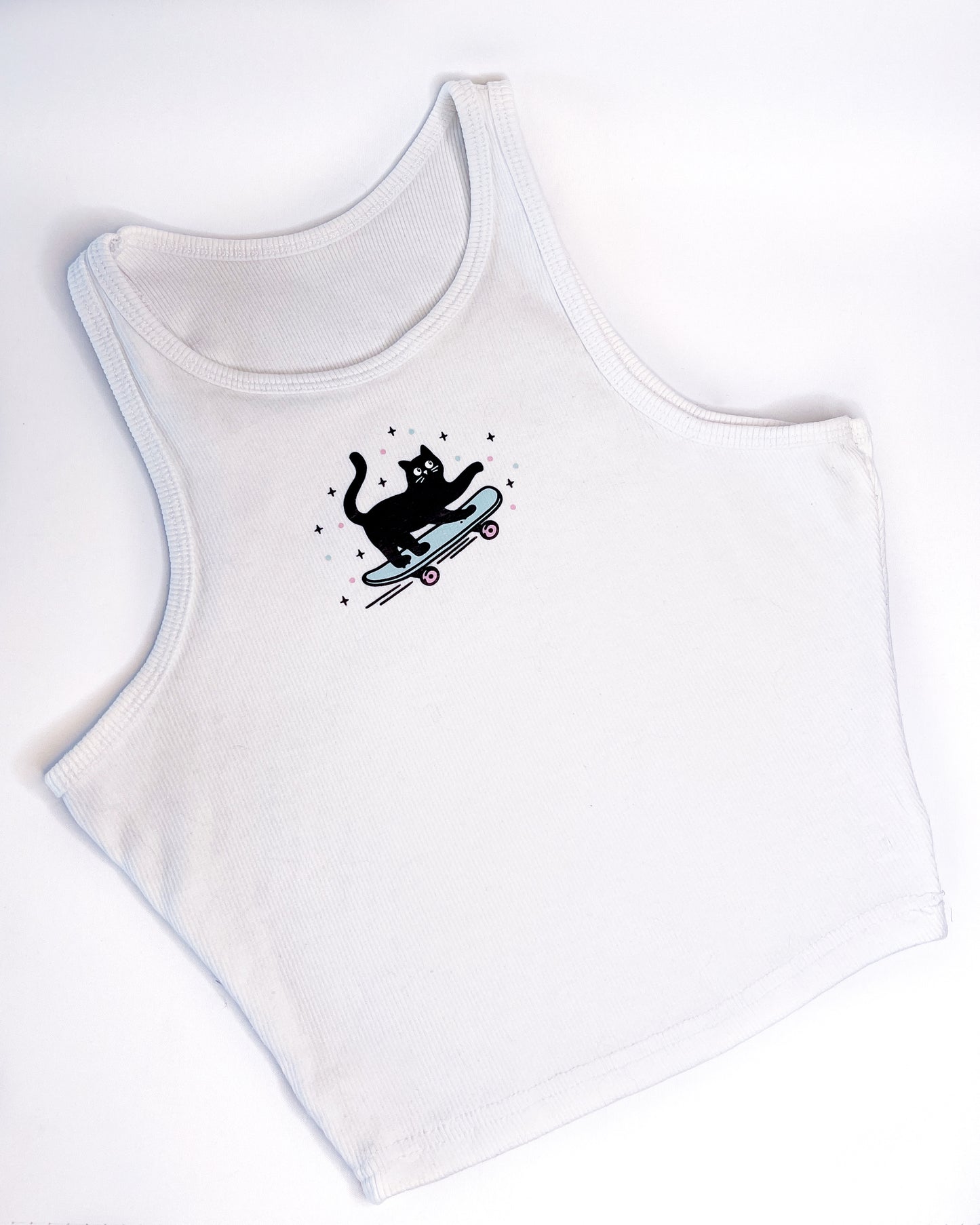 SKATEBOARD CAT RIBBED TANK TOP