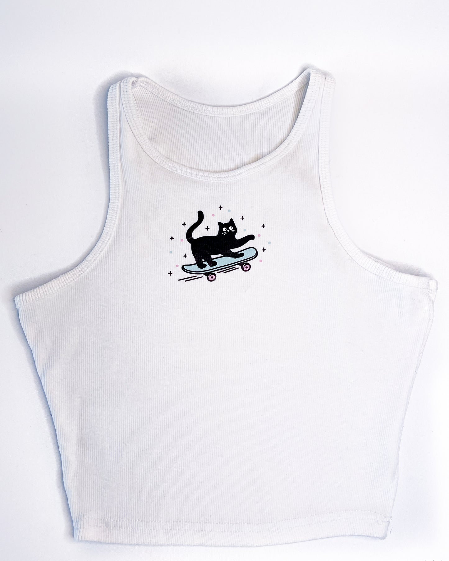 SKATEBOARD CAT RIBBED TANK TOP