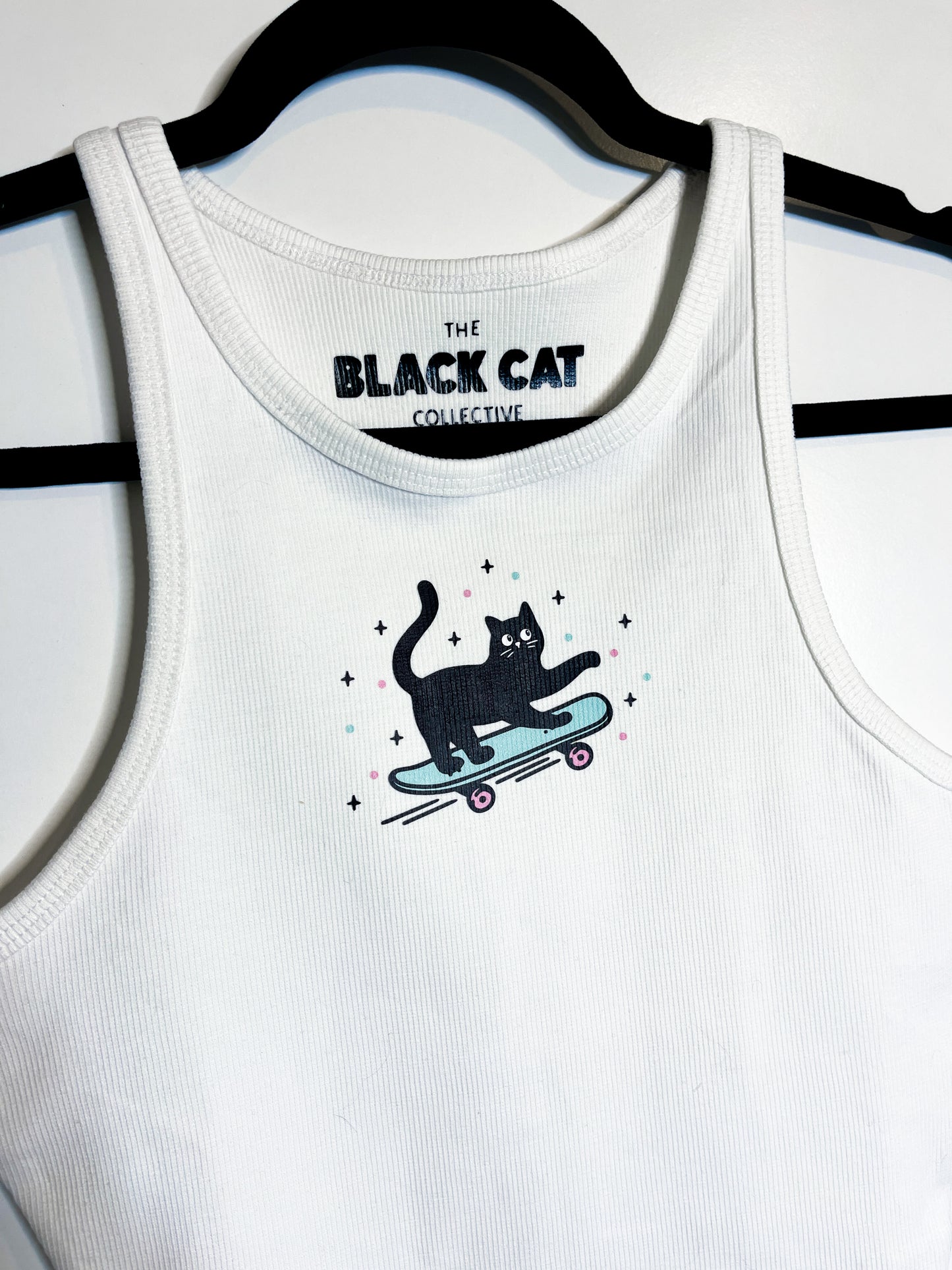 SKATEBOARD CAT RIBBED TANK TOP