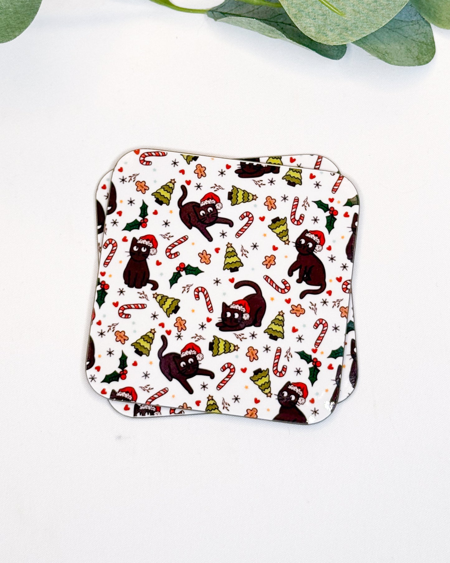 BLACK CAT CHRISTMAS PATTERN COASTER