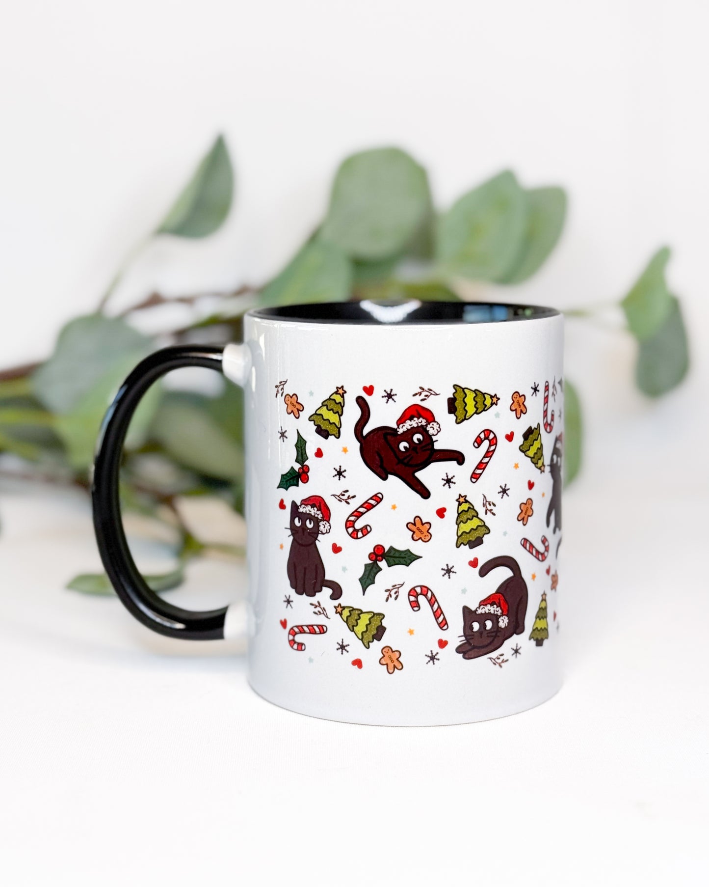 BLACK CAT CHRISTMAS PATTERN MUG