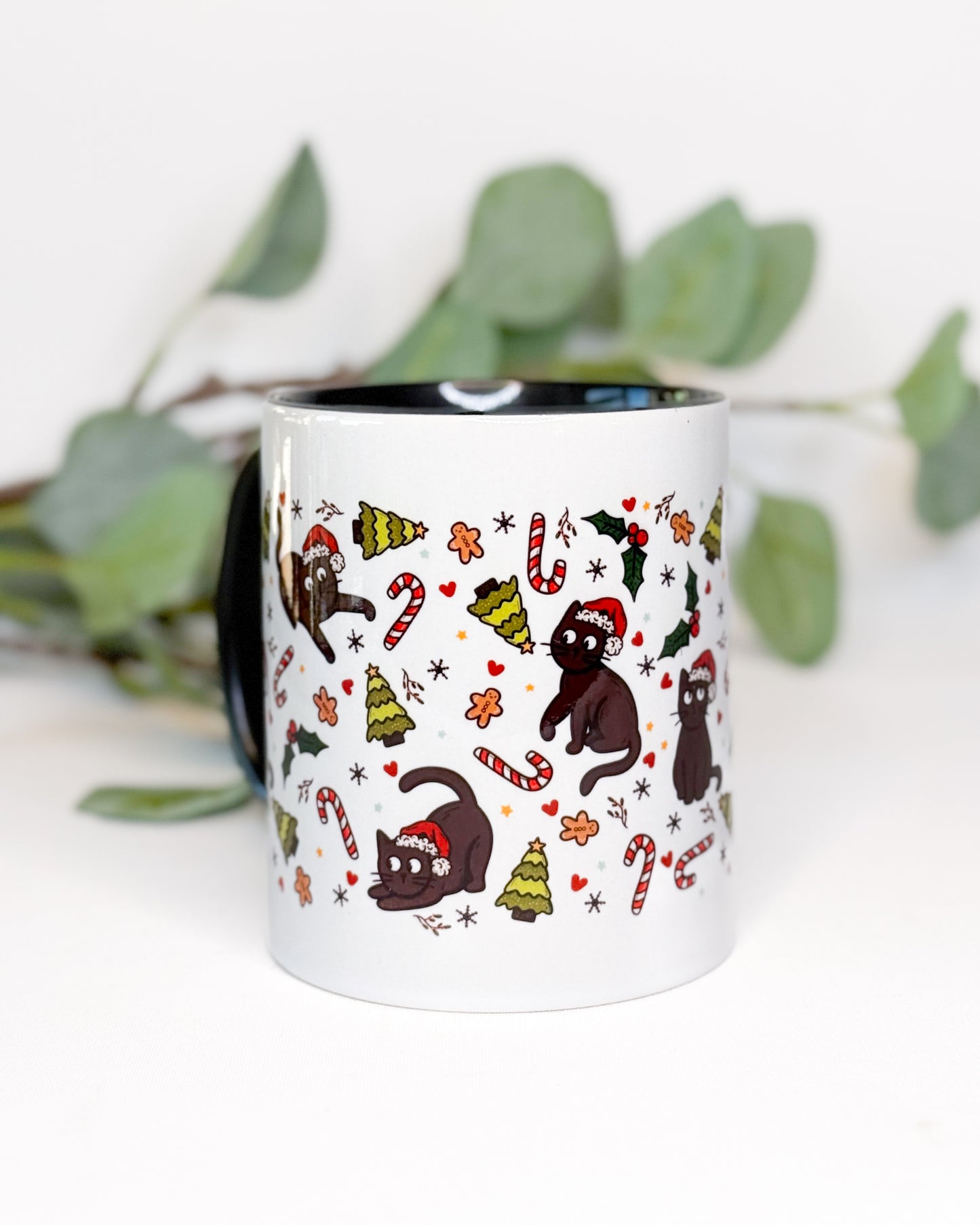 BLACK CAT CHRISTMAS PATTERN MUG