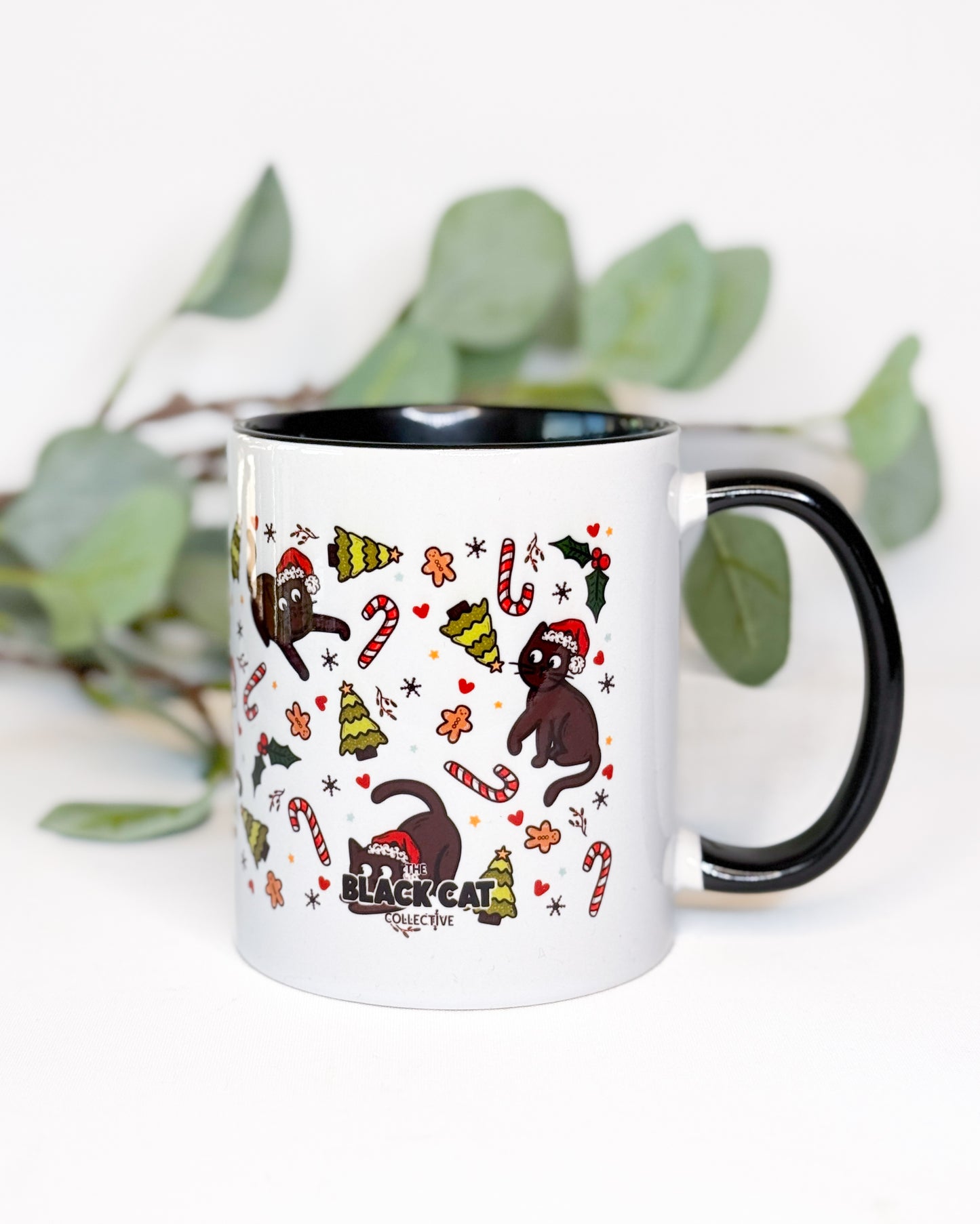 BLACK CAT CHRISTMAS PATTERN MUG