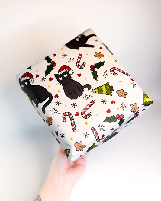 BLACK CAT CHRISTMAS PATTERN WRAPPING PAPER