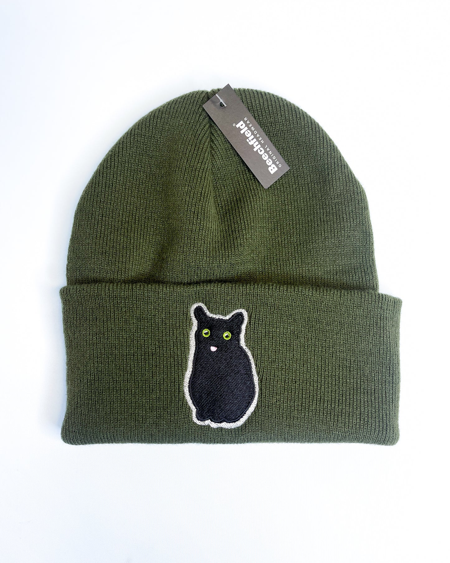 BLACK CAT MEME BLEP TONGUE EMBROIDERED BEANIES