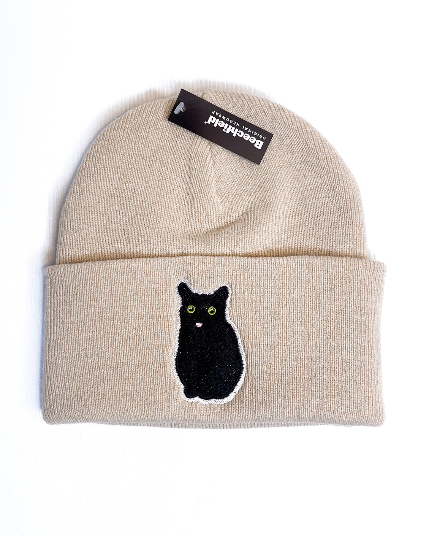 BLACK CAT MEME BLEP TONGUE EMBROIDERED BEANIES