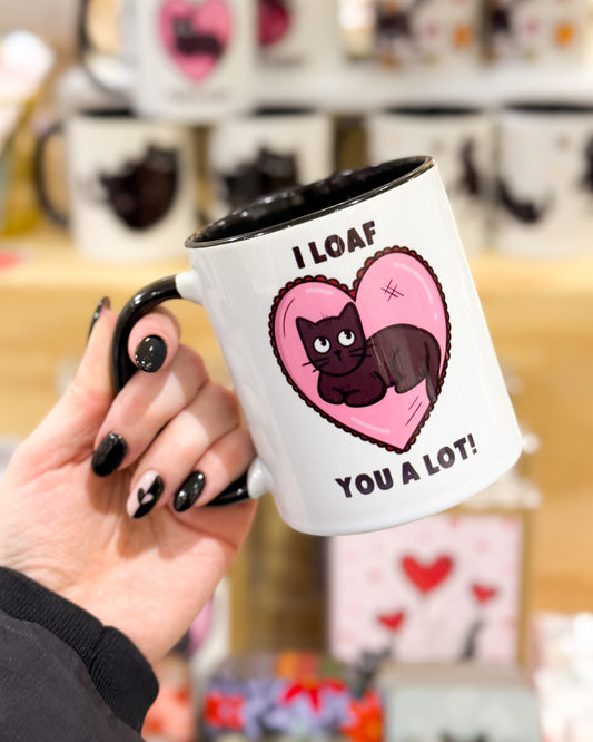 I LOAF YOU A LOT BLACK CAT VALENTINES MUG