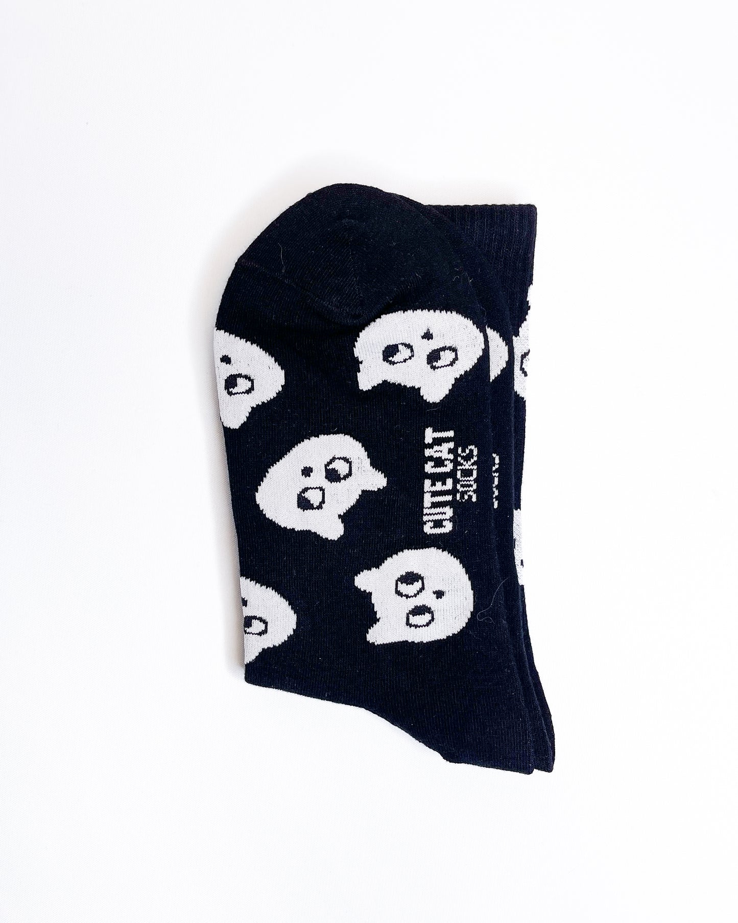 WHITE CAT PATTERN BLACK TUBE SOCKS