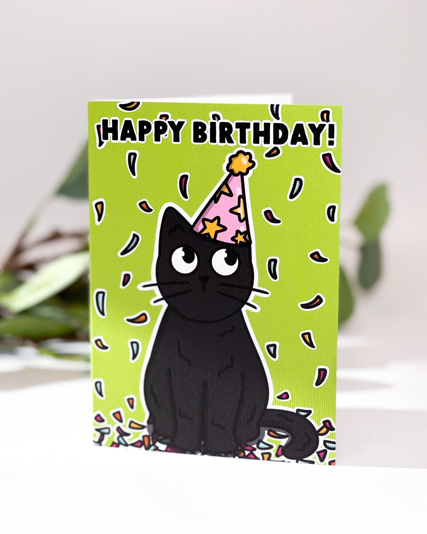 CONFETTI BLACK CAT BIRTHDAY CARD