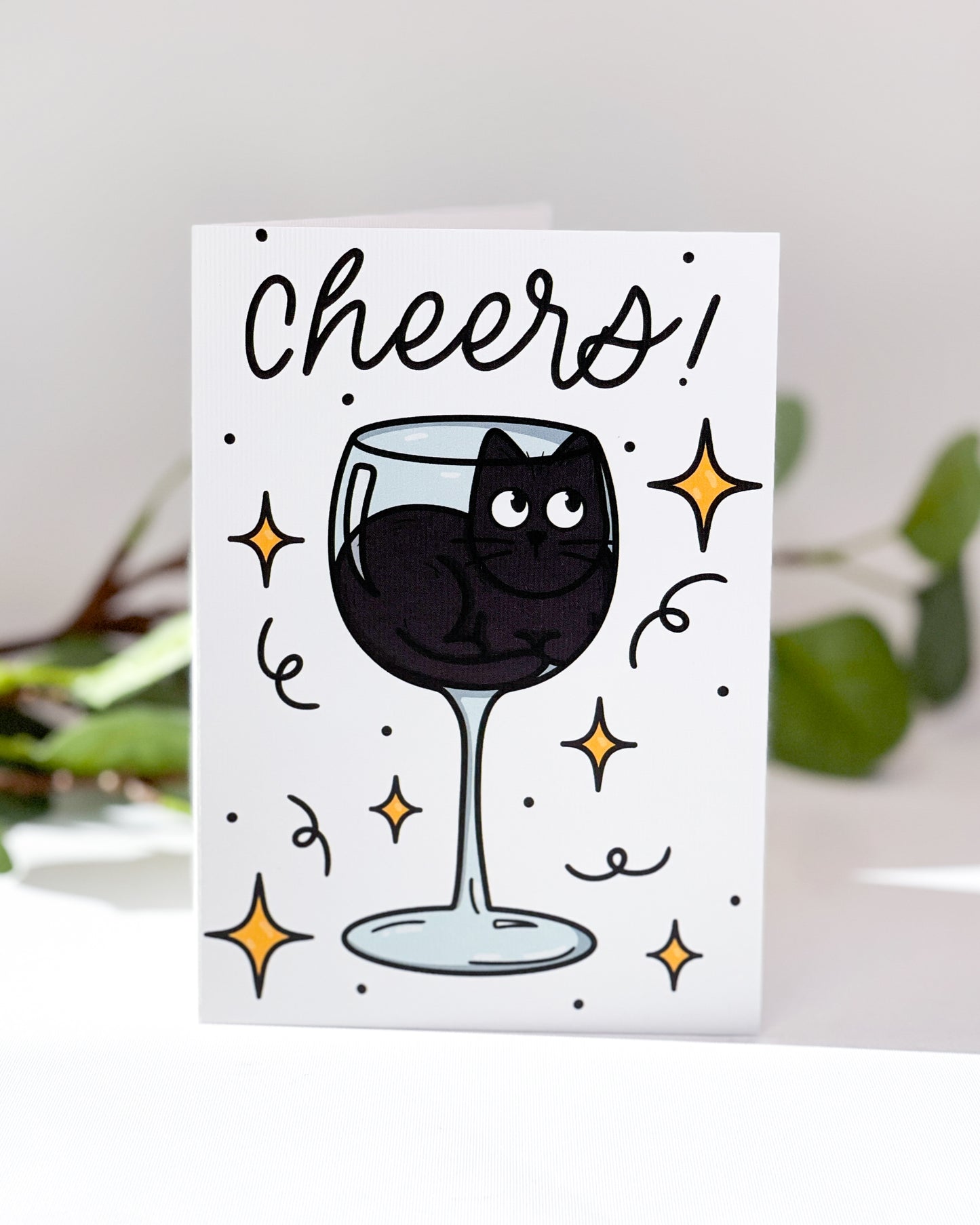 CHEERS CELEBRATION BLACK CAT GREETINGS CARD