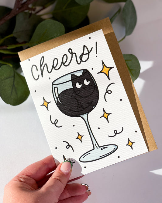 CHEERS CELEBRATION BLACK CAT GREETINGS CARD