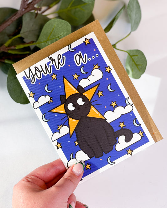 YOU'RE A STAR BLACK CAT GREETINGS CARD