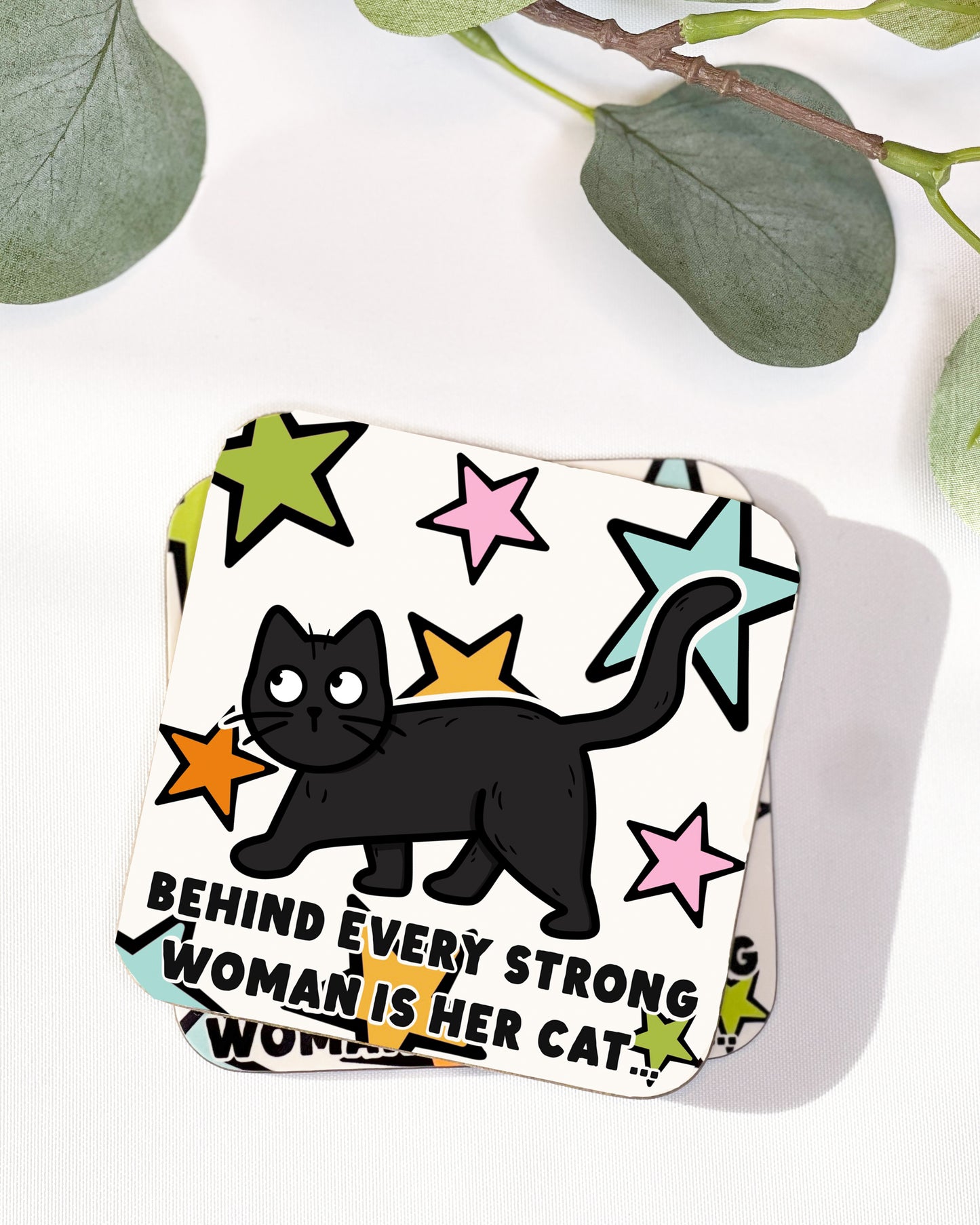 STRONG WOMAN BLACK CAT COASTER