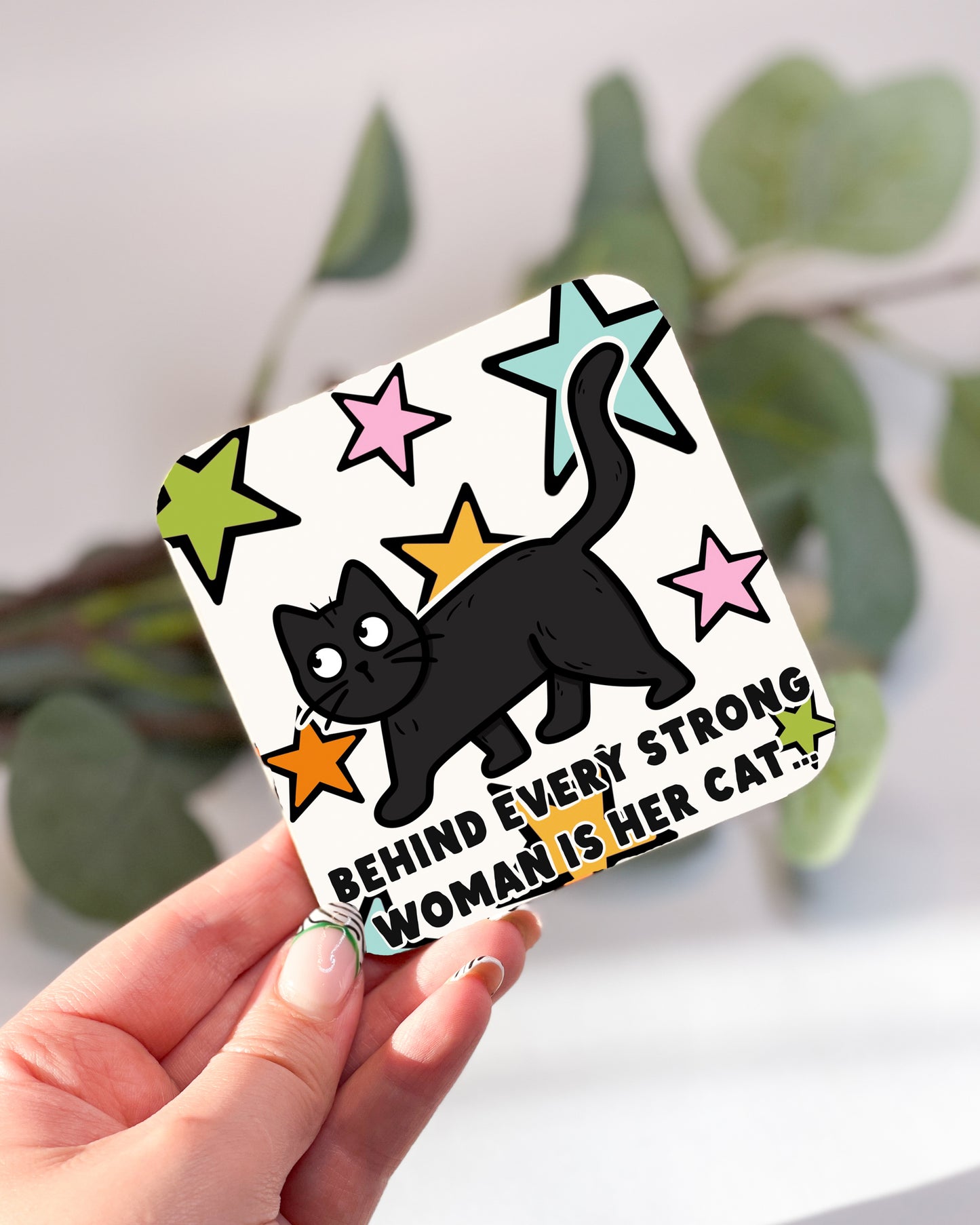 STRONG WOMAN BLACK CAT COASTER