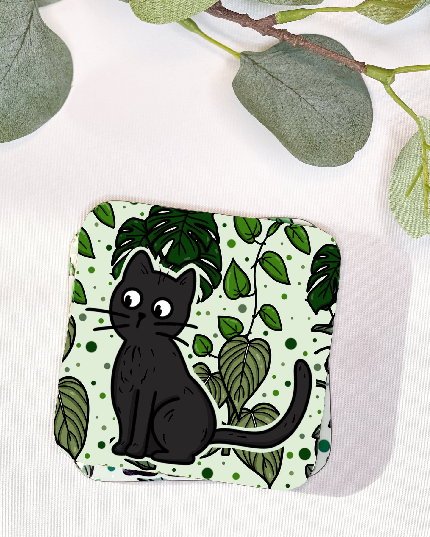 BOTANICAL PLANT BLACK CAT COASTER