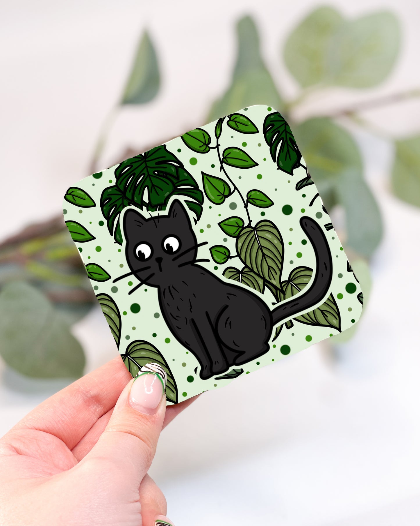 BOTANICAL PLANT BLACK CAT COASTER