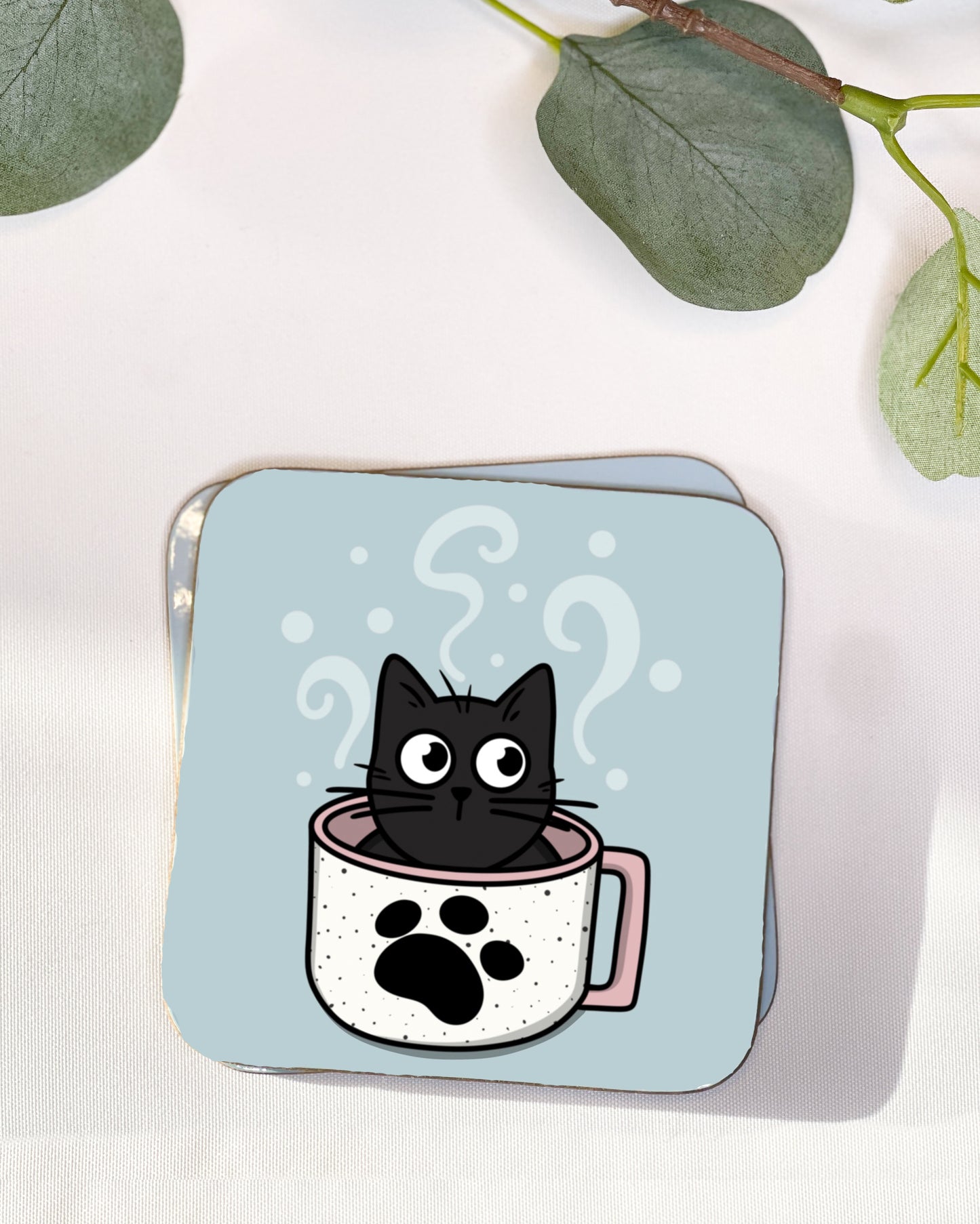 TEACUP BLACK CAT COASTER