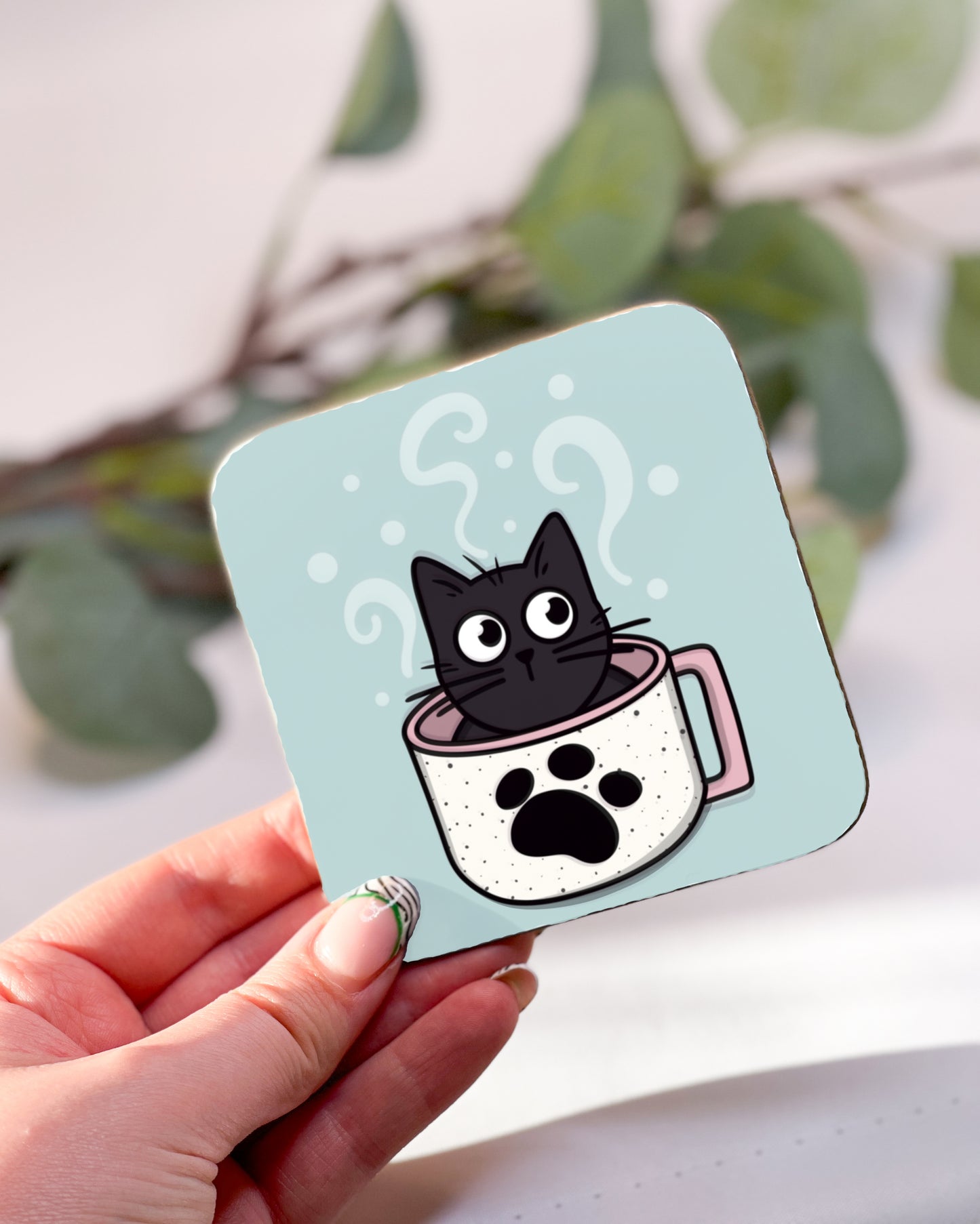 TEACUP BLACK CAT COASTER