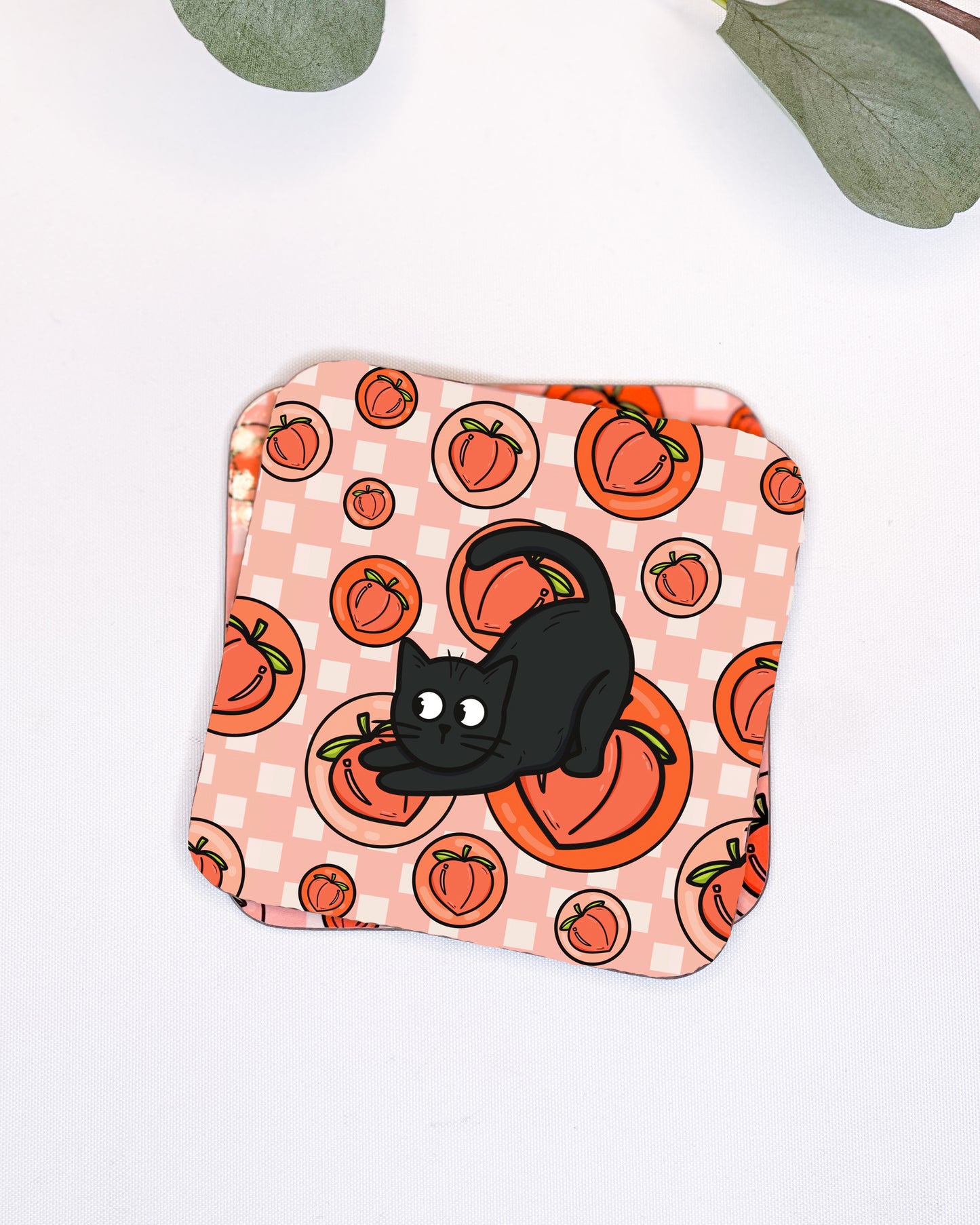 PEACH BLACK CAT COASTER